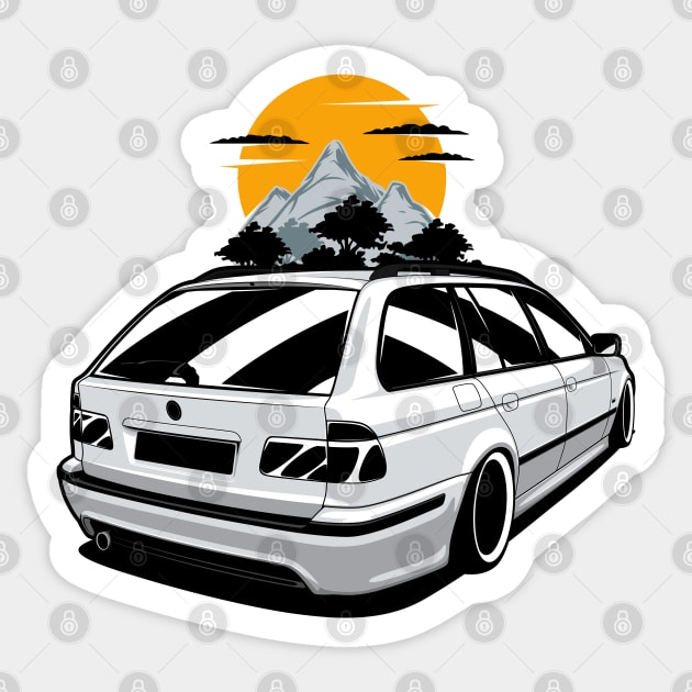 White E39 Touring Sunset Sticker by KaroCars